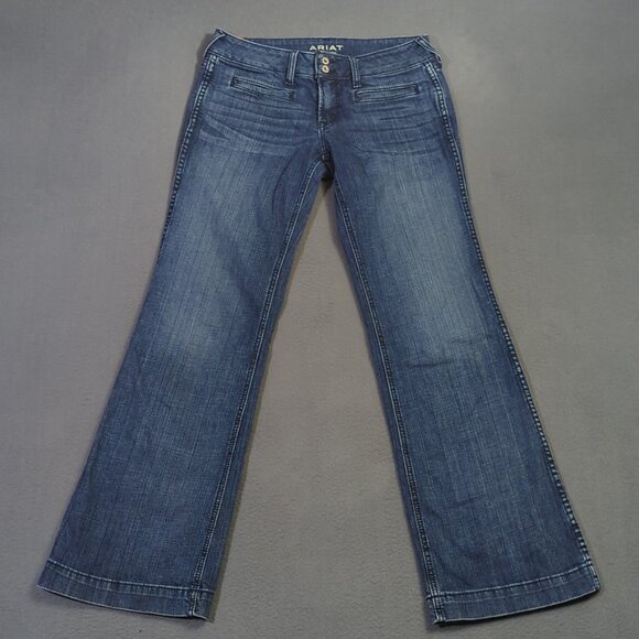 Ariat Jeans Women's 28R Blue Trouser Mid Rise Stretch Outseam Ella Wide Leg - Picture 1 of 13